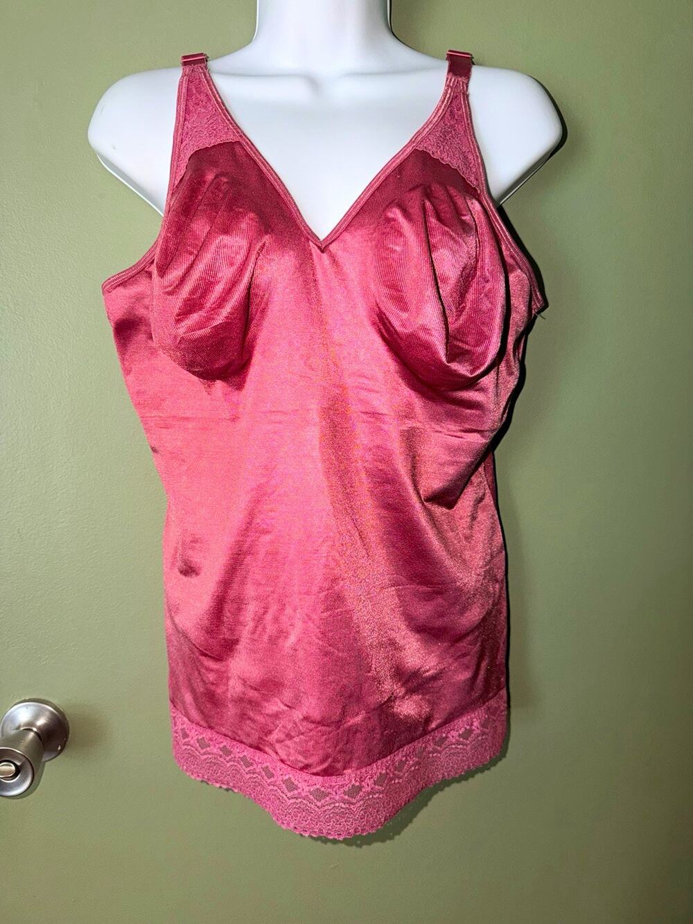 Ruby Ribbon Pink Lace Trim Firm Body Compression Camisole Adjustable Straps 44